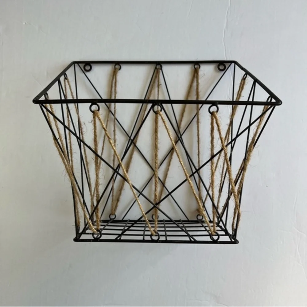 metal and twine basket home‎ decor hanging entryway bin